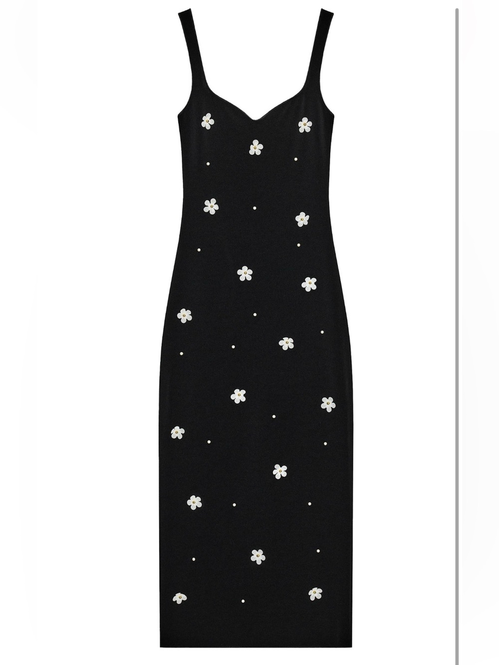 Zara Black Midi Stretch Dress with White Floral Appliqués